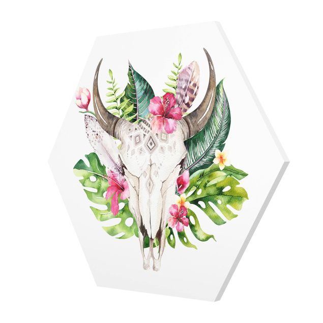 Hexagons Forex schilderijen Tropical Flower Skull