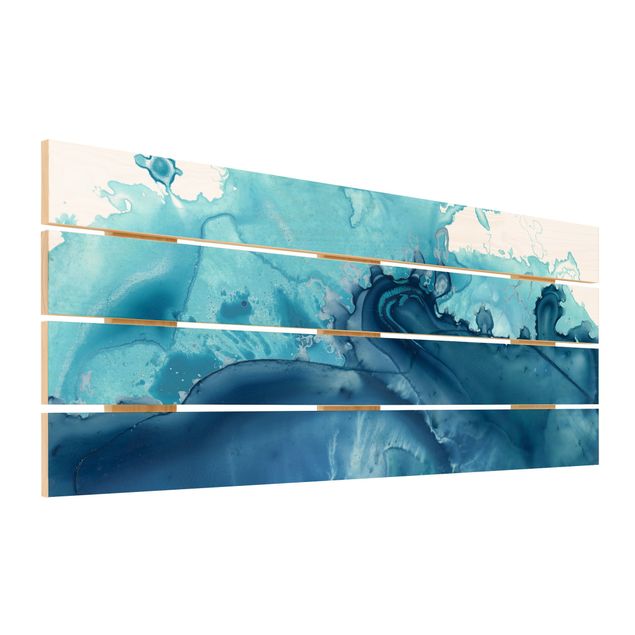 Houten schilderijen op plank Wave Watercolour Blue l