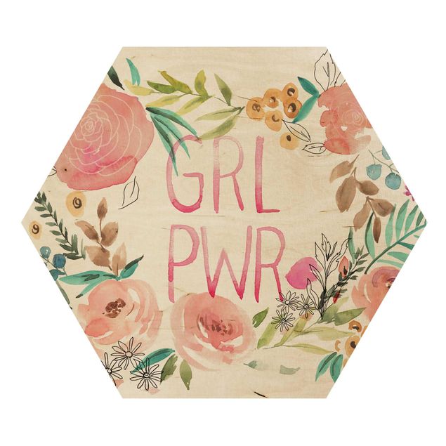 Hexagons houten schilderijen Pink Flowers - Girl Power