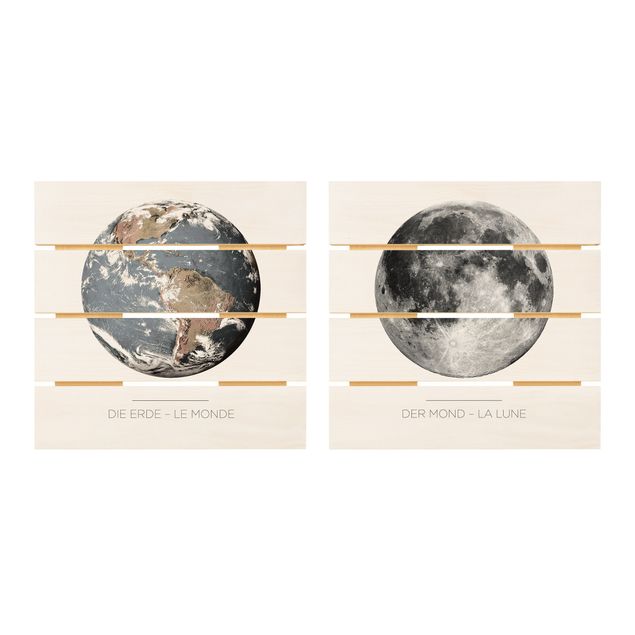 Houten schilderijen op plank - 2-delig Moon And Earth