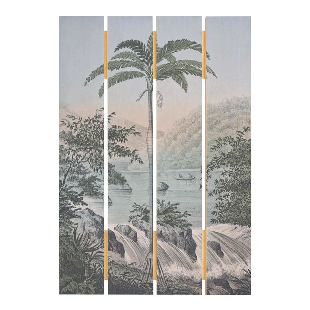 Houten schilderijen op plank Vintage Illustration - Landscape With Palm Tree