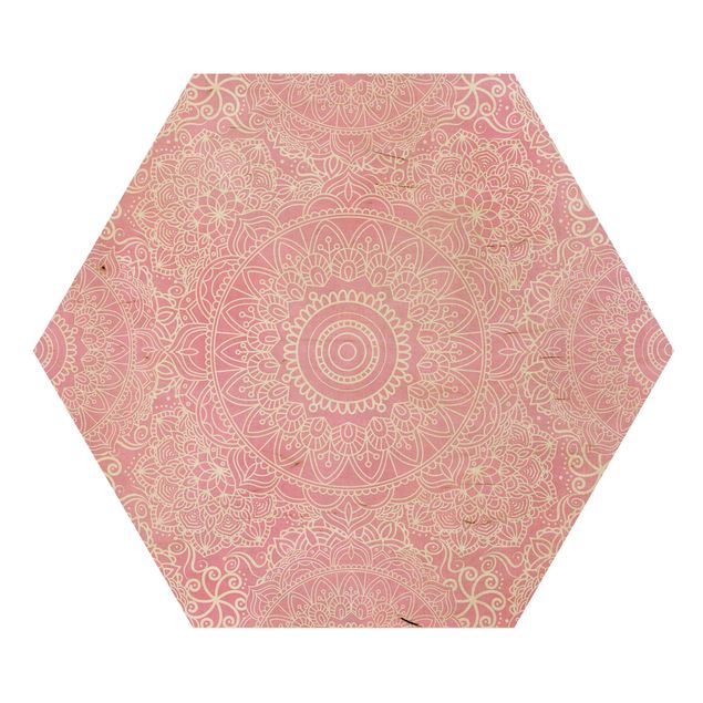 Hexagons houten schilderijen Pattern Mandala Pink