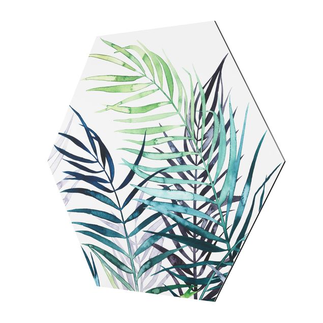 Hexagons Aluminium Dibond schilderijen Exotic Foliage - Palme