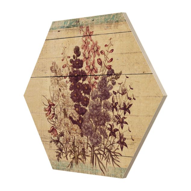 Hexagons houten schilderijen Botanical Vintage Ostrich