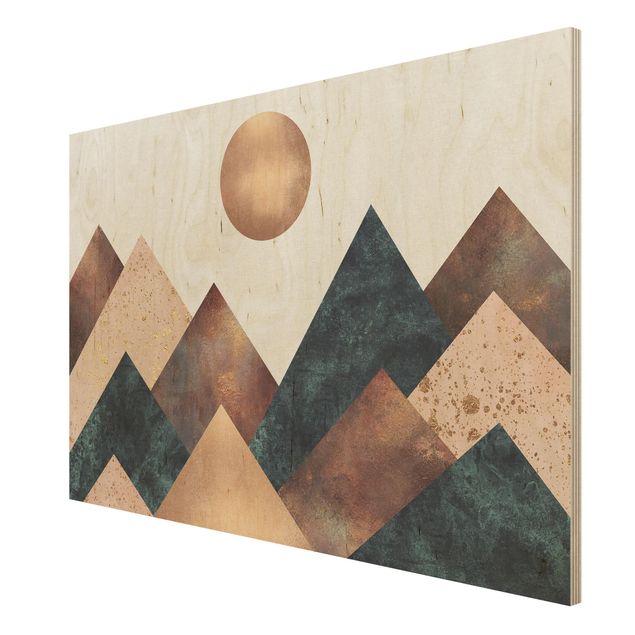 Houten schilderijen Geometric Mountains Bronze