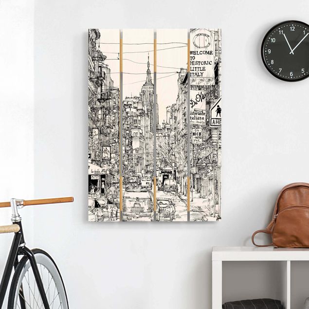 Houten schilderijen op plank City Study - Little Italy