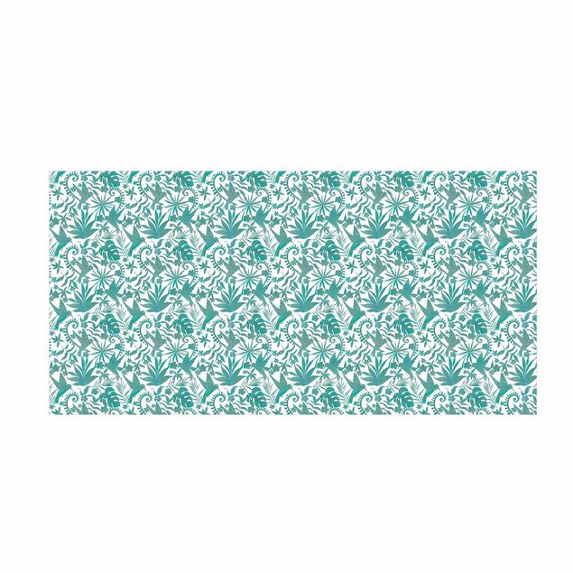 vloerkleden turquoise Watercolour Hummingbird And Plant Silhouettes Pattern In Turquoise