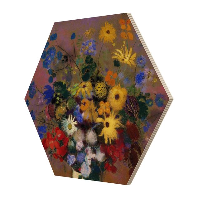 Hexagons houten schilderijen Odilon Redon - White Vase with Flowers