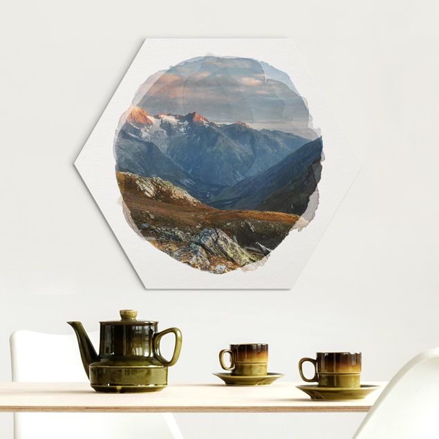 Hexagons Aluminium Dibond schilderijen WaterColours - Col De Fenêtre Switzerland