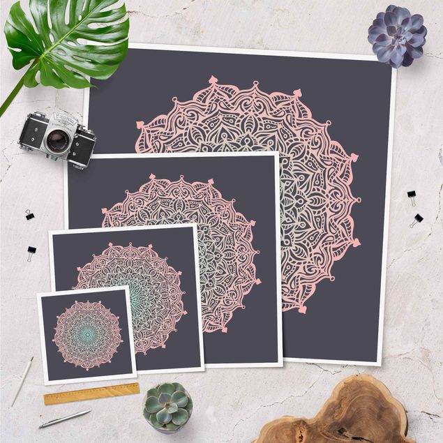 Posters Mandala Ornament In Rose And Blue