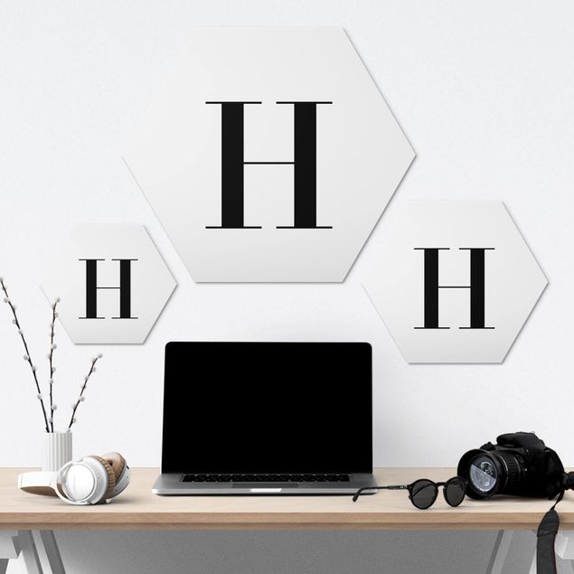 Hexagons Aluminium Dibond schilderijen Letter Serif White H