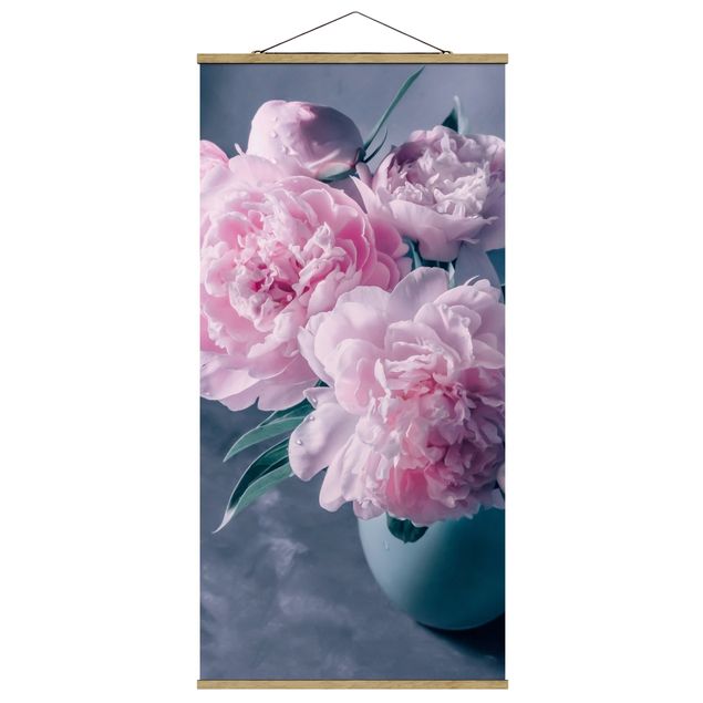 Stoffen schilderij met posterlijst Vase With Light Pink Peony Shabby