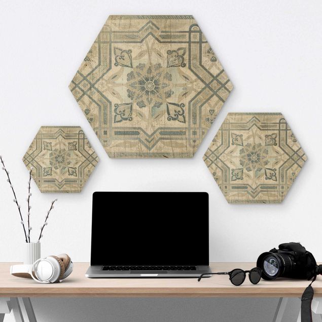 Hexagons houten schilderijen Wood Panels Persian Vintage III