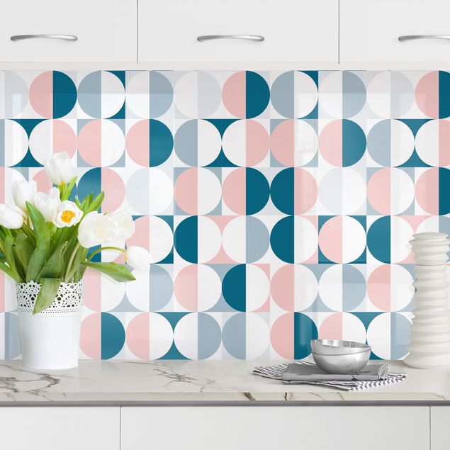 Achterwand voor keuken patroon Semicircle Pattern In Blue With Light Pink II