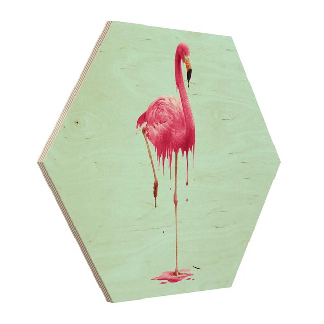 Hexagons houten schilderijen Melting Flamingo