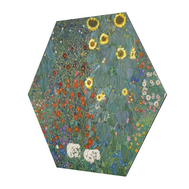 Hexagons Aluminium Dibond schilderijen Gustav Klimt - Garden Sunflowers