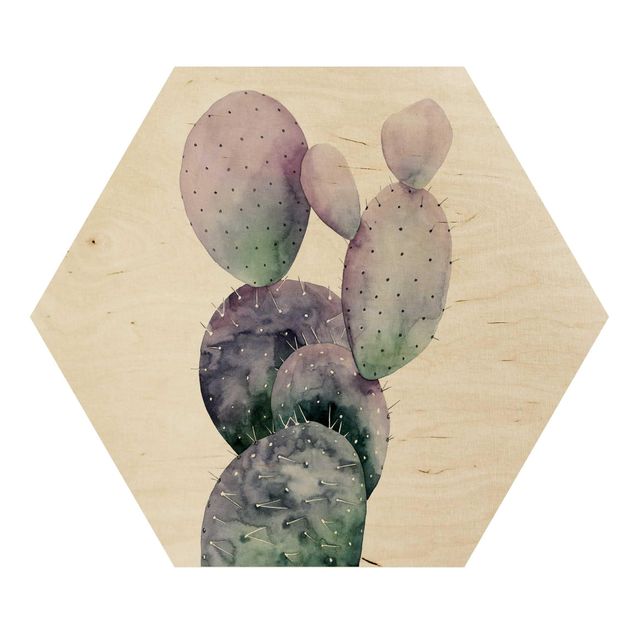 Hexagons houten schilderijen Cactus In Purple I