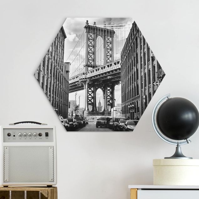 Hexagons Aluminium Dibond schilderijen Manhattan Bridge In America