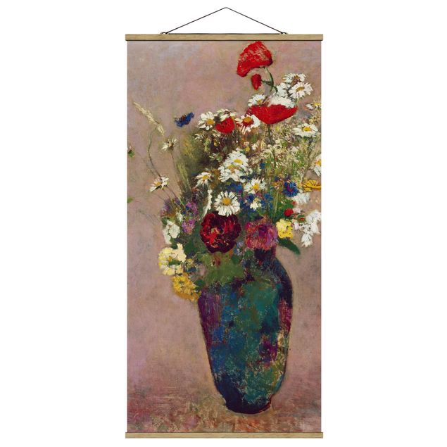 Stoffen schilderij met posterlijst Odilon Redon - Flower Vase with Poppies