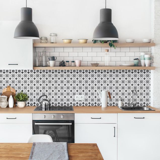 Achterwand voor keuken tegelmotief Geometrical Tile Mix Flower Black