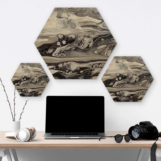 Hexagons houten schilderijen Melting Rock lll