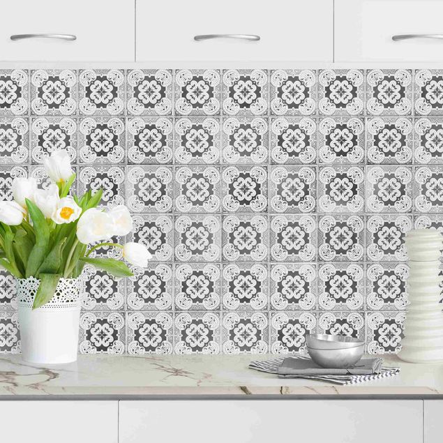 Achterwand voor keuken en zwart en wit Portuguese Vintage Ceramic Tiles - Tomar Black And White