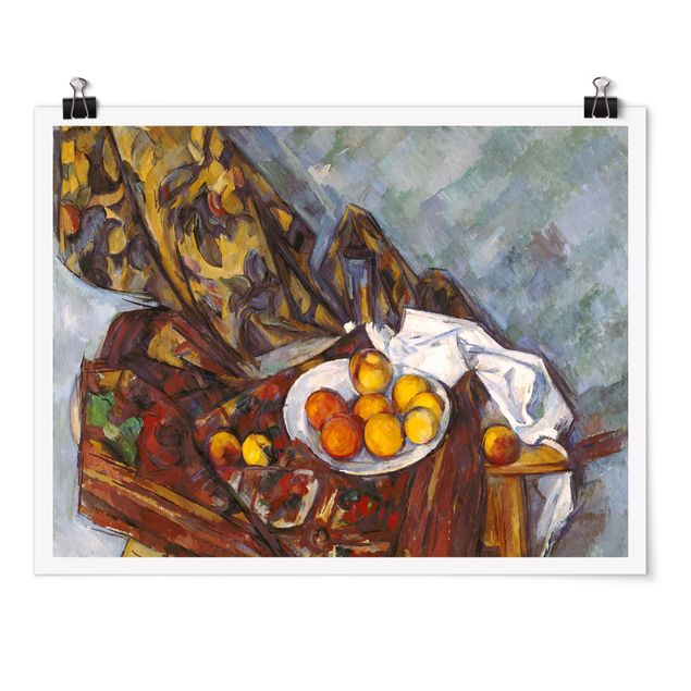 Posters Paul Cézanne - Still Life, Flower Curtain, And Fruits