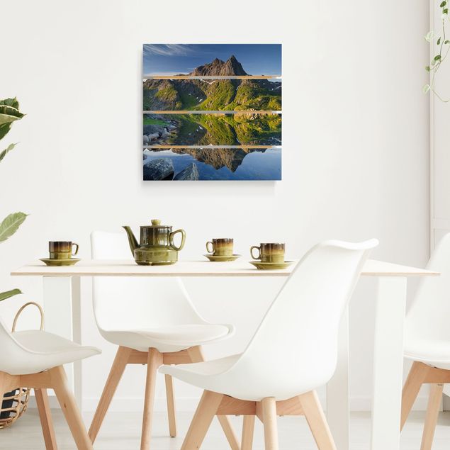 Houten schilderijen op plank Mountain Landscape With Water Reflection In Norway