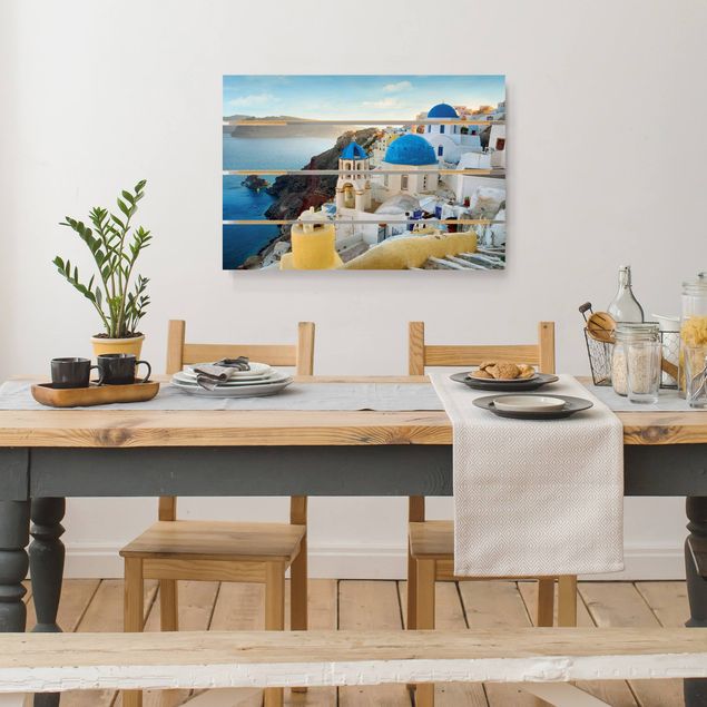 Houten schilderijen op plank Santorini