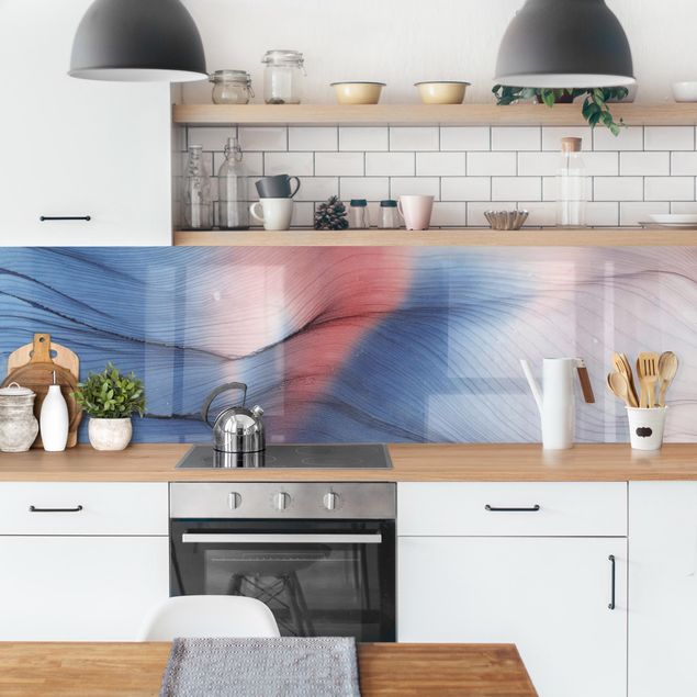 Küchenrückwand - Melierter Farbtanz in Blau mit Rot