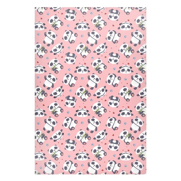 Magneetborden Cute Panda With Paw Prints And Hearts Pastel Pink