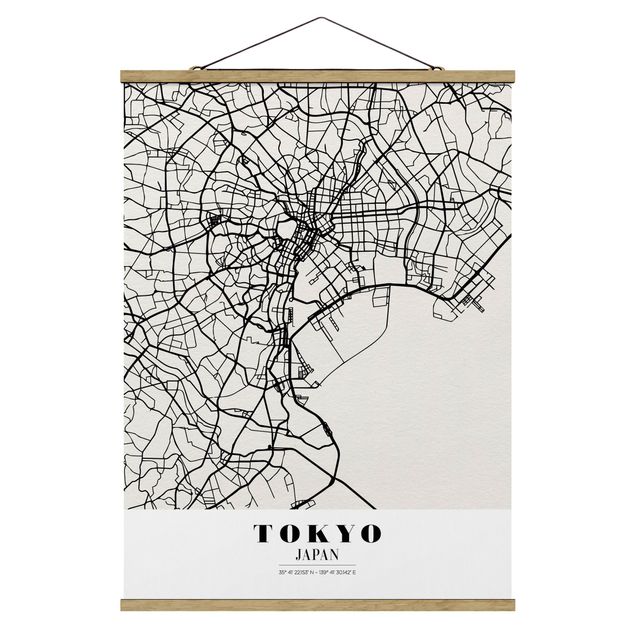 Stoffen schilderij met posterlijst Tokyo City Map - Classic