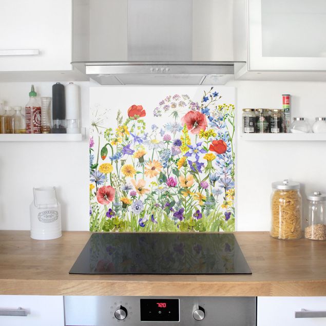 Spatscherm keuken Watercolour Flower Meadow