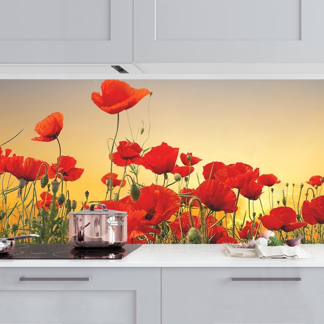 Achterwand voor keuken bloemen Poppy Field In Sunset