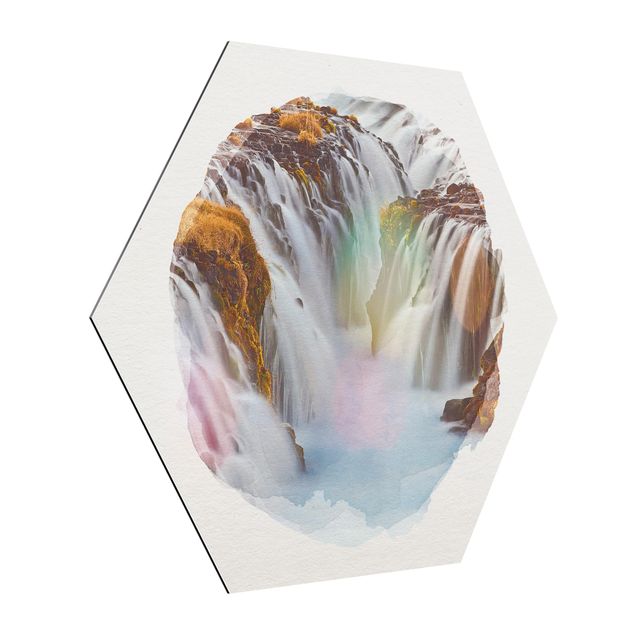 Hexagons Aluminium Dibond schilderijen WaterColours - Bruarfoss Waterfall In Iceland