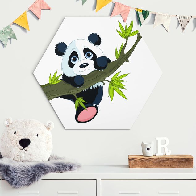 Hexagons Aluminium Dibond schilderijen Climbing Panda