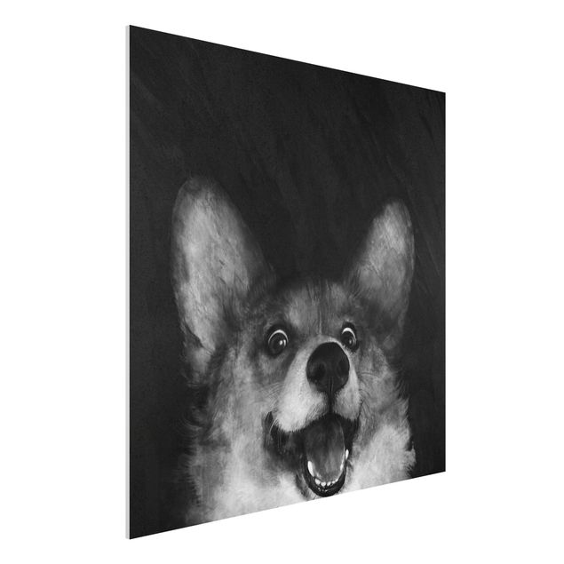Forex schilderijen Illustration Dog Corgi Paintig Black And White