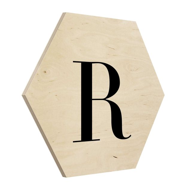 Hexagons houten schilderijen Letter Serif White R