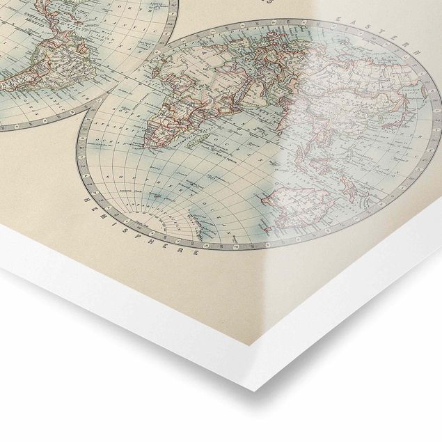 Posters Vintage World Map The Two Hemispheres