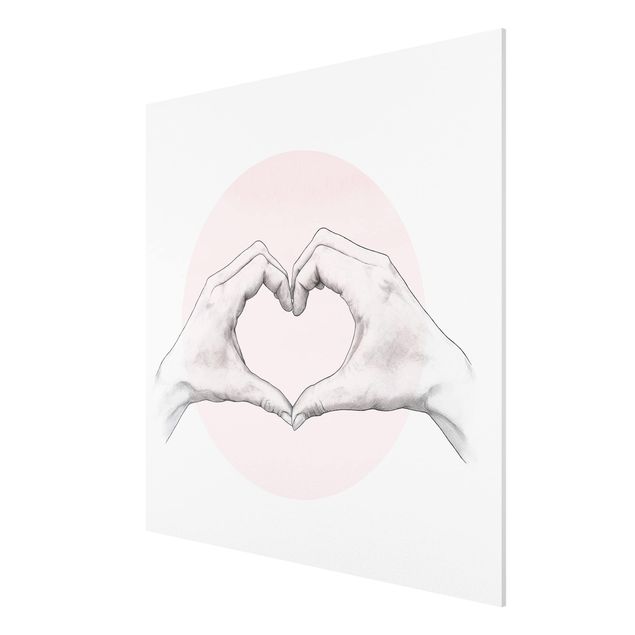Forex schilderijen Illustration Heart Hands Circle Pink White