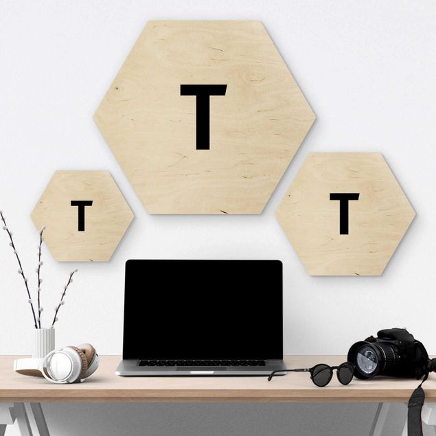 Hexagons houten schilderijen Letter White T