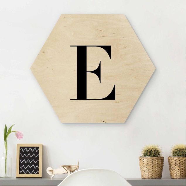 Hexagons houten schilderijen Letter Serif White E
