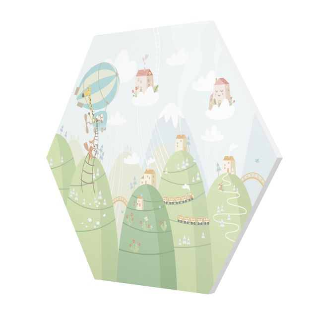 Hexagons Forex schilderijen Forest With Houses And Animals