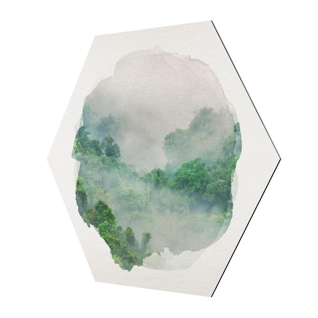 Hexagons Aluminium Dibond schilderijen WaterColours - Jungle In The Mist