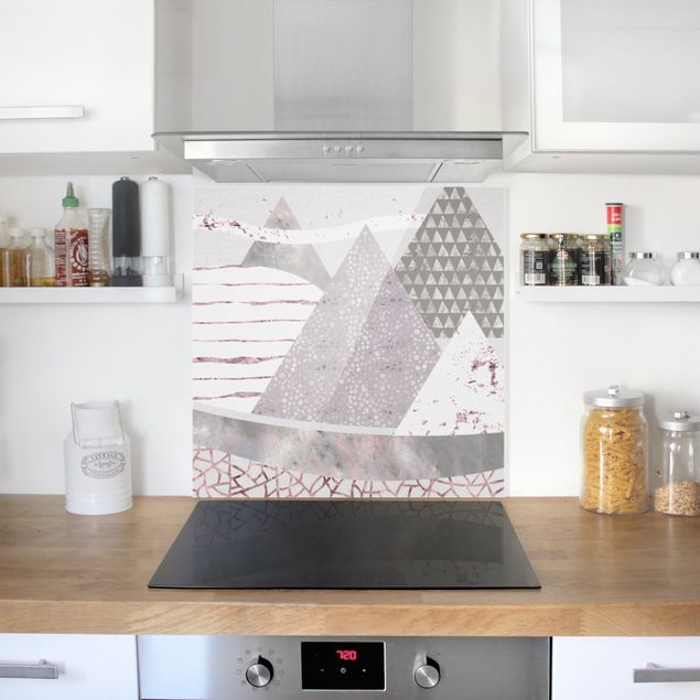 Spatscherm keuken Abstract Mountain Landscape Pastel Pattern
