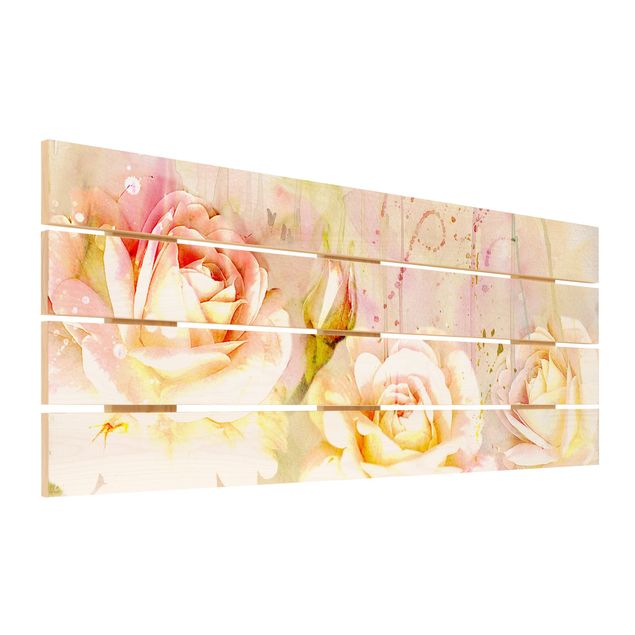 Houten schilderijen op plank Watercolour Flowers Roses