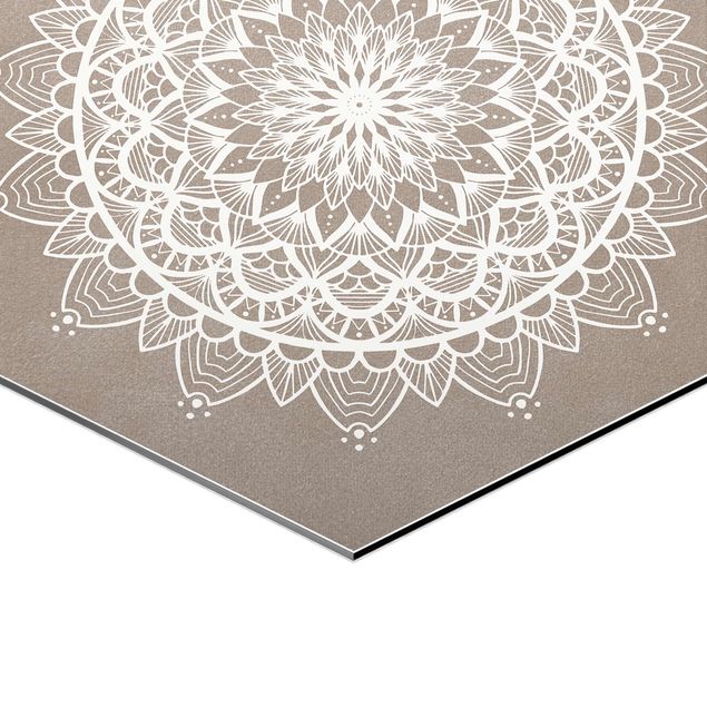 Hexagons Aluminium Dibond schilderijen - 2-delig Mandala Illustration Shabby Set Beige White