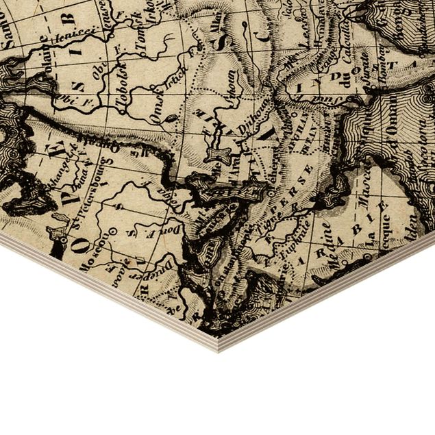 Hexagons houten schilderijen - 3-delig Old World Map Details