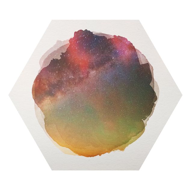 Hexagons Aluminium Dibond schilderijen Water Colours - Starry Sky Over The Sea