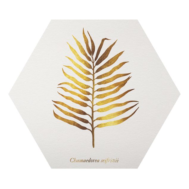 Hexagons Aluminium Dibond schilderijen Gold - Palm Leaf II